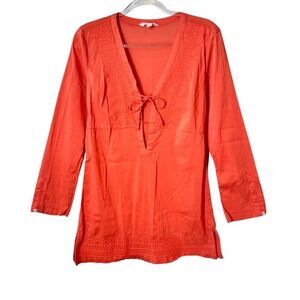 Athleta Swim Cover Dress Embroidered Persimmon Orange Lightweight S